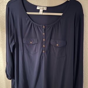 Blue long sleeve blouse 1X